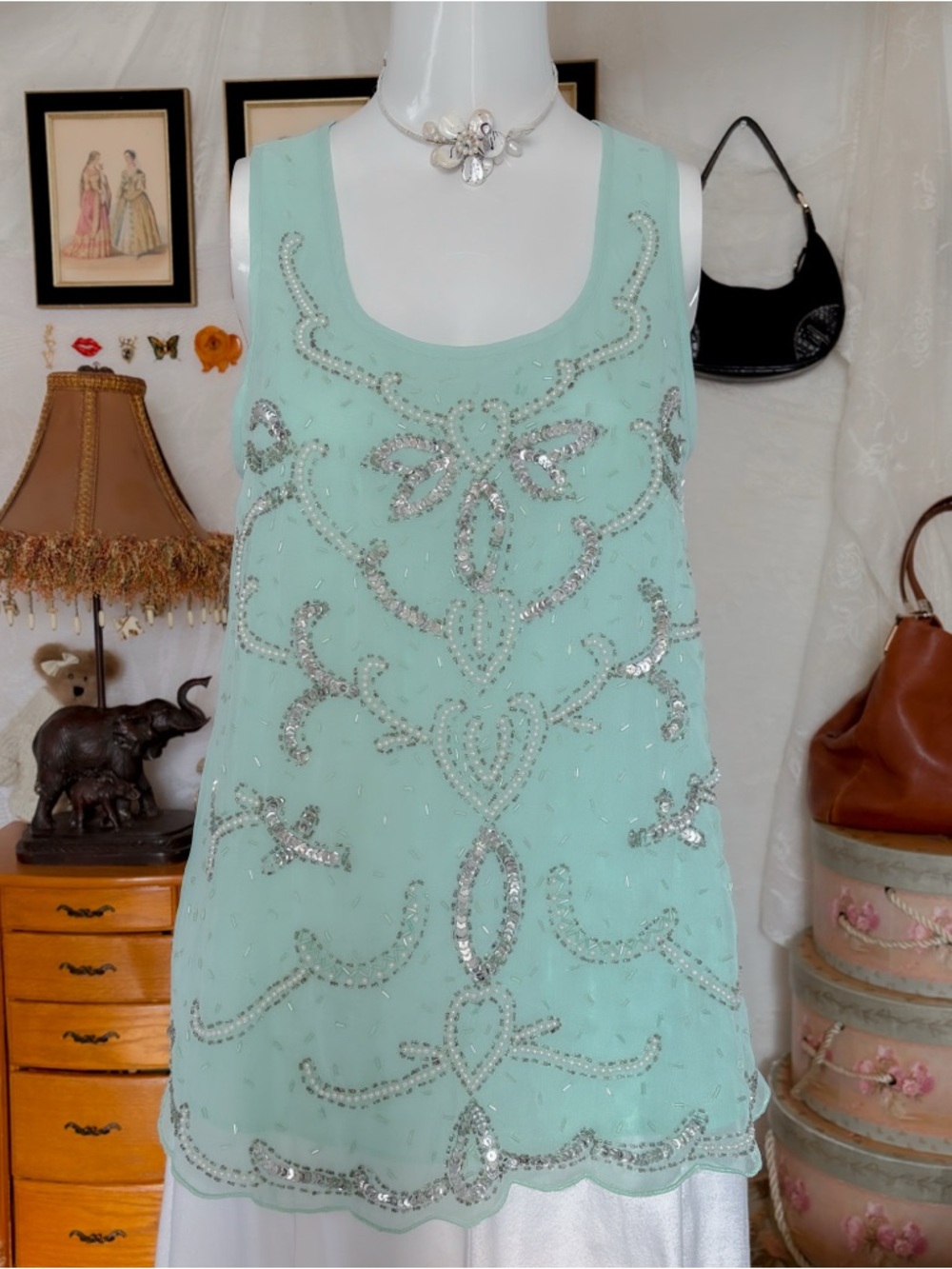 Dreamy fairy mermaid whimsy coquette y2k brand girly beaded sequin blouse